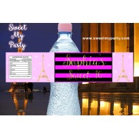 Eiffel Tower birthday party pink water bottle labels, A night in Paris birthday pink water bottle labels,(17swee)